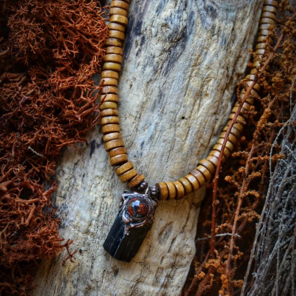 Black Tourmaline and Red Jasper Copper Necklace
