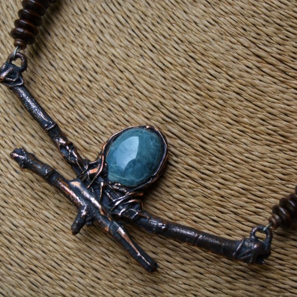 Blue Jade Copper Twig Necklace
