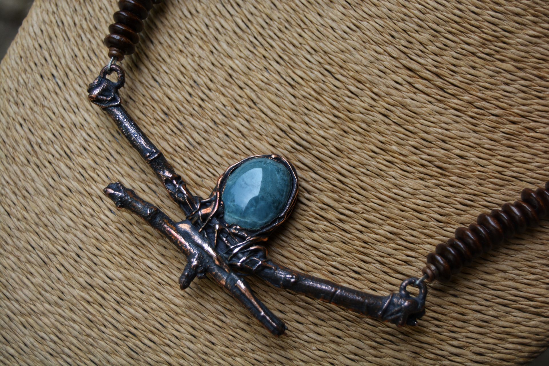 Blue Jade Copper Twig Necklace