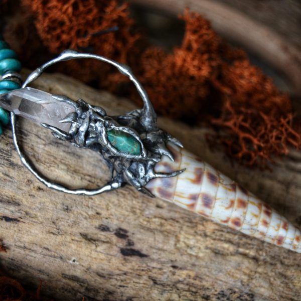 Shell, Quartz & Chrysocolla Silver Metal Necklace