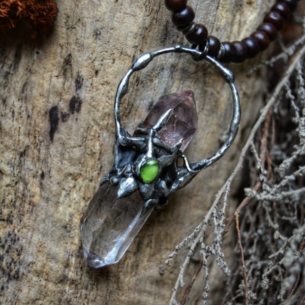 Quartz, Amethyst and Peridot Silver Metal Necklace