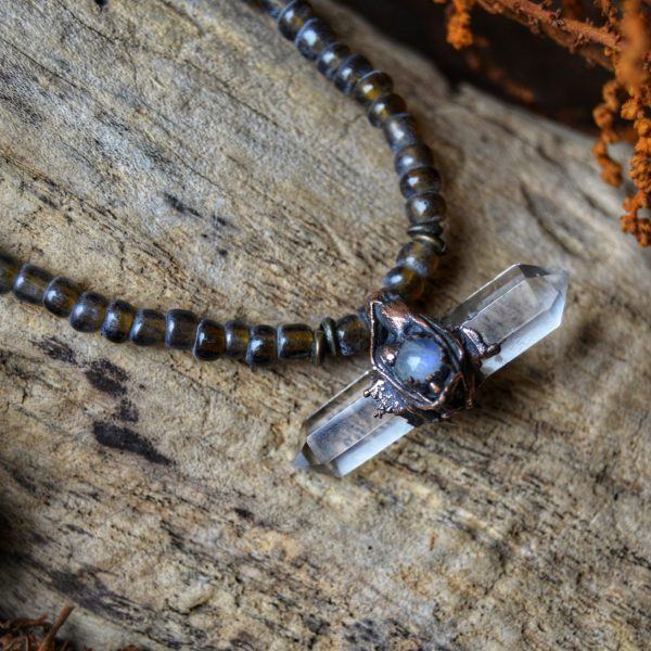 Dainty Double Terminated Quartz & Moonstone Copper Necklace