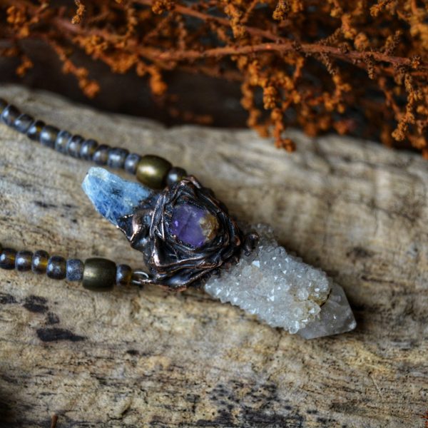 Spirit Quartz, Kyanite & Amethyst Copper Necklace