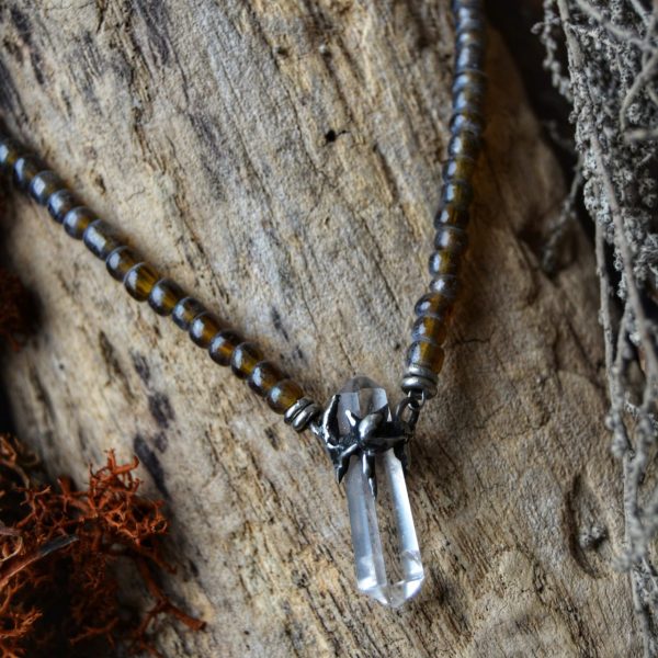 Dainty Double Terminated Quartz Silver Metal Necklace
