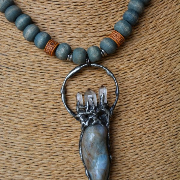 Tumbled Aquamarine & Quartz Silver Metal Necklace