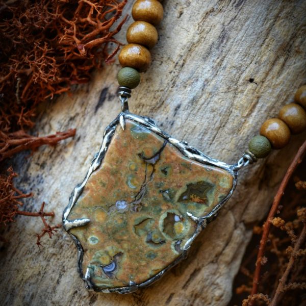 Rainforest Jasper Silver Metal Necklace