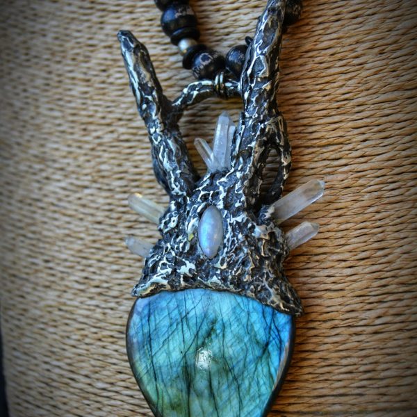 Labradorite, Quartz & Moonstone Silver Metal Necklace