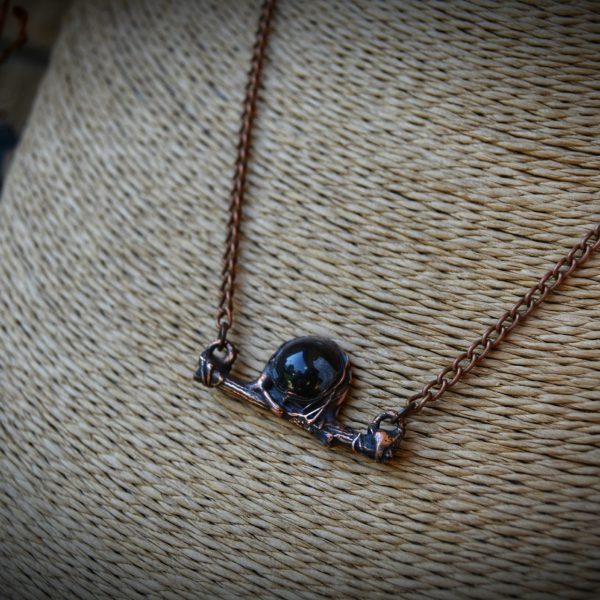 Snowflake Obsidian Forest Twig Copper Necklace