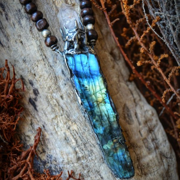 Labradorite and Quartz Silver Metal Necklace