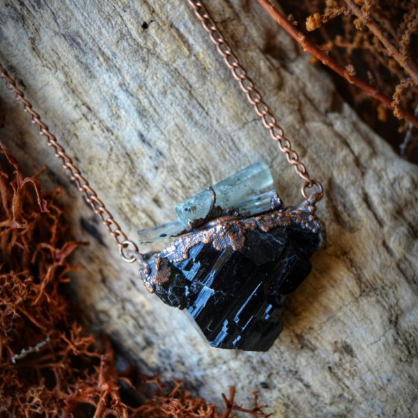 Black Tourmaline and Aquamarine Copper Necklace