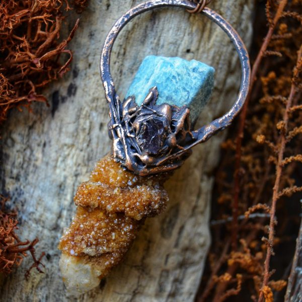 Spirit Quartz, Beryl and Amethyst Copper Necklace